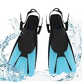 mizikuu Schnorchelflossen, Verstellbare Tauchflossen Kurze mit Tasche zum Umhängen Schwimmflossen Kinder Taucherflossen Gr.34-38 Erwachsene Leichte Reiseflossen zum Schwimmen Schnorcheln, Blau