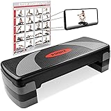 POWRX Steppbrett XL Premium extra groß inkl. Workout I Hometrainer 3-Stufen höhenverstellbar I Home-Stepper für zuhause Stepbench Gym Aerobic Steppbank aerobic brett