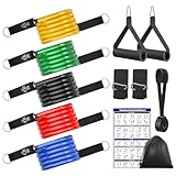 Fokky Fitnessbänder Resistance Bands Set, 5 Widerstandsbänder Expander Tube Bands, Gymnastikband mit Türanker, Griffe, Knöchelriemen, Fitnessband Ideal für Pilates, Muskelaufbau, für Männer Frauen