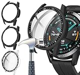 Acadeny [3Stücke]Hülle Mit Gehärtetes Glas Displayschutz Kompatibles für Huawei Watch GT2 46mm,9H Härte 360° Rundum PC Case,2Schwarz+transparent
