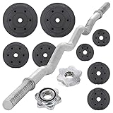 MAXXIVA Curl-Set 120 cm 23.5 kg 8 Gewichte Krafttraining Zugstange silber verchromt Bodybuilding Fitness Federverschlüsse Gewichtheben