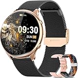 elfofle Smartwatch Damen mit Telefonfunktion, 1,39' TFT HD Touchscreen, IP67 Wasserdicht mit 120 Sport SpO2 Pulsuhr Menstruationszyklus Schlafmonitor,Armbanduhr für iOS Android (Schwarz Gold)