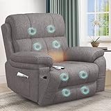 YONISEE Fernsehsessel Relaxsessel Elektrisch Massagesessel mit Liegefunktion Aufstehhilfe, Massage Heizung, Fußteil, 2 Seitentaschen Getränkehalter, TYP C USB-Anschlüsse Liegen Leder Sessel Wohnzimmer