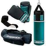 ScSPORTS® Boxsack - Set, 5.5/12kg, Gefüllt, mit Boxhandschuhen, Bandagen, Nylongurt, Tasche, PVC - Sandsack, Boxset, Boxsack-Set für Zuhause, Erwachsene, Boxing, Kickboxen, Boxen, MMA (5.5 kg)