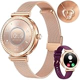 Smartwatch Damen Uhr Armbanduhr Fitnessuhr: Smartwatch Damen mit Halskette Geschenk 1,27' Rund Touch Gold Menstruationszyklus Schrittzähler Blutdruck Wasserdicht Sport Telefonfunktion für Android iOS