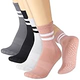 Apricitie 4 Paar Rutschfeste Socken Damen, Pilates Yoga Socken mit Griffen, Stoppersocken AntiRutschSocken Lange Griffsocken für Damen und Mädchen Ballett, Pilates, Yoga, Fitness(Mehrfarbig)