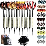Dartpfeile mit Kunststoffspitze, 12 Stück Soft Dartpfeile Set für Elektronische Dartscheibe, Sinwind Softdart Pfeile mit 30 zusätzlichen Flights 10 Motive, 100 Kunststoff Dartspitzen Zum Austauschen