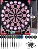 Elektronische Dartscheibe mit Heller Punkteanzeige, Mehreren Spielen und robustem Design - perfekt für Familienspaß und Wettbewerbe - inklusive Soft Tip mit 12 Darts（Rosa -Lamp）