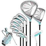PGM Komplettes Golf Schläger Set für Damen, 9-teilig, 2 Holz (#1,3), 6 Eisen (#5,6,7,8,9,PW), 1 Putter - mit Golftasche - Titanschlägerkopf - LTG051-2