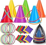 Dazarey 31 Stück Wurfspiel Kinder Ringwurfspiel,3-in-1 Outdoor Spiele Combo Set mit Bean Bags Verkehrskegel Wurfringe Tragetasche,Sitzsack Werfen Spiel für Kinder Drinnen Draußen Garten Party