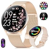 Smartwatch Damen 2025 mit Anrufen - 7,99 mm Ultra-Dünne Elegante Fitness Armbanduhr mit 1,43 Zoll HD Always-On Display, IP68 Wasserdicht, 100+ Sportmodi, Frauengesundheit für iOS Android, Roségold