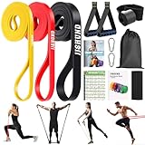 Fitnessbänder Set, Resistance Bands in 3 Stärken mit Griffen Türanker Schutzpolster Tragtasche und Trainingsanleitung, Widerstandsbänder Gymnastikband für Männer Frauen für Pilates/Fitness/Yoga