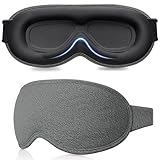 Gritin 3D Schlafmaske für Seitenschläfer, Upgrade Atmungsaktive Schlafbrille mit Verstellbar Gummiband, Lichtblockierend, Bequem & Ergonomisch Augenmaske, 2 Paar Ohrstöpseln, Grau
