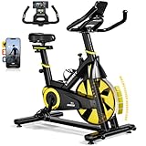 LABGREY Heimtrainer Fahrrad, Fitness Fahrrad für Zuhause, Indoor Kardio Training, Bike mit Pulsmesser, LCD Display, Ipad Halter, Sitz & Widerstand Einstellbar (Gelb)