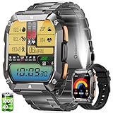 2025 Smartwatch Herren Militär mit 1000mAh Akku/LED Taschenlampen, 2.01' AMOLED Outdoor Smartwatch mit Telefonfunktion, 5ATM Wasserdicht Fitnessuhr, 113 Sportmodi, Pulsmesser/Schlafmonitor/iOS Android