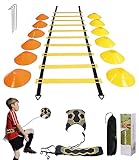 Jissta Fussball trainingszubehör,Agility leiter,Agility training mit 6 m Trainingsleiter&12 x Kegel für Slalom,koordinationsleiter trainingsleiter,fußball trainingsset geschenke jungen und Erwachsener