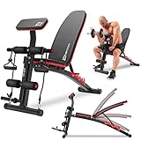 Hop-Sport Hantelbank mit Curlpult, verstellbar in 6 Neigungswinkel, inkl. Beinstrecker & Expander, Multifunktions-Trainingsbank für Zuhause, 220 kg Max. Belastbarkeit