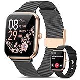 RUXINGX 2024 Smartwatch Damen, 1,83' HD Armbanduhr mit Telefonfunktion Menstruationszyklus Herzfrequenz Schlafmonitor SpO2 IP68 Sportuhr Fitness Tracker Schrittzähler für iOS Android Roségold Schwarz