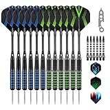 Grebarley Dartpfeile mit Metallspitze,6 Stück 20 Gramm und 6 Stück 22 Gramm,Profi Steeldarts 18 Aluminium Schaft mit 9 Flights 20 Orings