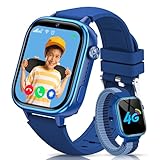 RUXINGX 4G Smartwatch Kinder, IP68 Wasserdicht Smartwatch mit GPS, SOS, Telefon, HD Videoanruf, Voice Chat, Schulmodus, Schrittzähler, Wecker, Schlafen, Kinderuhr für Mädchen und Jungen, Blau