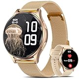 Lgnitek Smartwatch Damen mit 𝐄𝐊𝐆+HRV/ΒΙυtｚυcker/BMI/Harnsäure, Rund 1,43' AMOLED Gesundheitsuhr mit Telefonfunktion, 24H Pulsuhr SpO2 Schlafmonitor Menstruationszyklus Fitness Tracker iOS Android