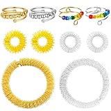 AHEJIOO 4 Stück Verstellbare Fidget Ring Mit 4 Stück Akupressur Ring Und 2 Stück Massage Armbänder, Anti Stress Ring Set, Skills Set, Für Massage Und Stressabbau