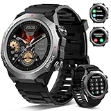 Atheewon Militär Smartwatch Herren Damen, Smart Watch mitTelefonfunktion Schwarz