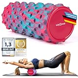 Body & Mind® Faszienrolle Massage-Rolle Fitnessrolle Sportrolle Therapierolle; Faszien-Training am Oberkörper, Nacken, Rücken, Beine, Waden & Allen Anderen Muskelgruppen; 33 x 14,5 cm; Pink-Blau