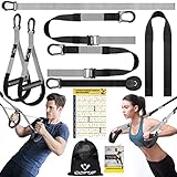 Schlingentrainer, Sling trainer für ein Ganzkörpertraining, Schlingentrainer für zuhause mit Großem Griff Türankerbefestigung Tragtasche, Übungsanleitung for Homegym