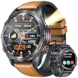 Smartwatch Herren mit Bluetooth Telefonfunktion Sportuhr：1,46' Rund HD Smart Watch mit LED Taschenlampe 100+ Sportmodi Fitness Tracker mit 3ATM Wasserdicht uhr Pulsmesser Kompatibel iOS und Android