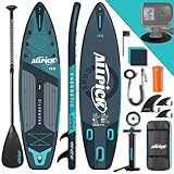 ALLPICK Premium SUP Board Set, Stand Up Paddling Board Aufblasbar, Mit Universal Kamerahalterung, Komplettes Zubehör, Verstellbares Paddel, Anfänger, Fortgeschrittene, 200kg (Premium-Grün)