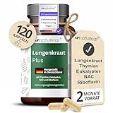 Lungenkraut Kapseln - 5 Fach Kombi mit Eukalyptus und NAC Acetyl-Cystein - Vegan - 120 Lungenkraut & Thymian Kapseln hochdosiert Naturklar