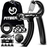 FitBeast Handtrainer Fingertrainer, Verstellbarer Griffkraft Trainingsset - 5er-Pack, Finger Trainingsgerät, Handgelenk Trainer, Trainingsring & Stressabbau-Griffkugel, Schwarz