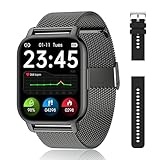 Popglory Smartwatch für Damen Herren, 1.85 Zoll Touch-Farbdisplay mit Bluetooth Anrufe,Fitnessuhr mit SpO2 Blutdruckmessung Herzfrequenz Schrittzähler Schlafmonitor, Musikwiedergabe