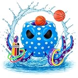 2in1 Wasser-Basketball & Ringwurfspiel Blau Wasserspiel Set, aufblasbares Wasserballspiel KRAKI Basketballkorb mit 6 Ringe, 2 Bälle, 2 Pumpen, für Kinder & Erwachsene im Pool, Schwimmbad oder Strand