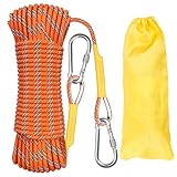 Aystkniet Outdoor-Seil 8mm mit 2 Stahlhaken Geflecht Nylon Seil für Wandern Baumfällung Outdoor Sport Camping Garten im Freien 10m 20m 30m 50m 70m (Orange, 8mm-10M)