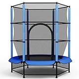 Trampolin für Kinder, Trampolin Outdoor Ø140cm, Sprungmatte Indoor mit Sicherheitsnetz, Gartentrampolin für Training & Unterhaltung, bis 50 kg, Spielzeug Geschenk für Kinder, Blau