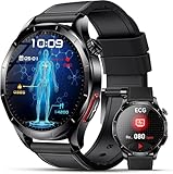 Lgnitek Smartwatch Herren mit EKG+HRV/ΒΙυtdruckmessung/ΒΙυτｚυcker/Harnsäure/BMI, 1,43 Zoll AMOLED Gesundheitsuhr mit SOS-Notruf, 24/7 Herzfrequenz/Apnoe/Schlafmonitor/SpO2, Android/iOS