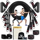 Resistance Bands Widerstandsbänder Set, 5 Fitnessbänder Expander Tube Bands, Fitnessband mit Großem Griff Knöchelriemen Türankerbefestigung Tragtasche, Ideal für Pilates Krafttraining