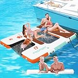 FBSPORT Aufblasbare Dock Schwimmplattform, Pool Rampe für Hunde am Pool Dock und Schwimmplattform mit rutschfestem Eva-Oberflächenbelag, Wasser-Schwimm Matte für Pool, Strand, Ozean