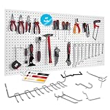 Pegboard Werkzeugwand-Set | Lochwand 120 x 60 x 0,5 cm und 67-teiliges Hakenset | Ordnung im Handumdrehen - für Keller, Küche oder Heimgym - Made in Germany