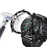Acadeny Hülle Mit Gehärtetes Glas Displayschutz Kompatibles für Honor MagicWatch 2 46 mm Smart Watch, 9H Härte 360° Rundum Schutzhülle Ultradünne Schutz PC Case Cover für Mit Skala, Schwarz