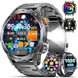 Smartwatch Herren Militär-1000mAh Akku/1.75'' HD Große Display,Smartwatch mit Taschenlampe/Bluetooth Anrufe/130+ Sportmodi,IP68 Wasserdicht Fitnessuhr mit Herzfrequenz/Schlafmonitor,für Android iOS