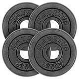 MAXXIVA Hantelscheiben 4er Set Gewichtsplatte je 1,25 kg Gusseisen schwarz 5 kg Fitness Krafttraining Bodybuilding Workout Gewichtheben Reha