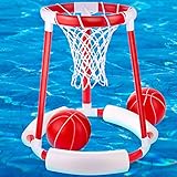 GOODS+GADGETS Swimming-Pool Wasser Basketball; Schwimmender Basketball-Korb; Spielzeug Floating Hoop Pool-Zubehör Set (2X Basketbälle)