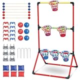 Hitish Gartenspiele für Kinder Erwachsene - 3-In-1 leitergolf, Gartenpong mit 6 leuchtenden Körben, Sitzsack Wurfspiel - Wurfspiel Outdoor für Familienfeiern