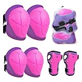 Knieschoner Kinder, 6 in 1 Schoner Inliner Jungen und Mädchen Ellenbogenschützer Set mit Handgelenkschutz für 3-8 Jahre alte Kleinkinder beim Skaten Radfahren und Skateboards (Rosa Violett)