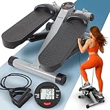 PORTENTUM Mini Stepper für Zuhause mit Widerstandsbändern und LCD-Display 5 Funktionen — Stairmaster 3-in-1 für Beine und Arme — Intensität einstellbar — Treppensteiger Fitnessgerät kompakt verstaubar