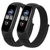 Tobfit Armband Kompatibel mit Xiaomi Mi Band 5 / Mi Band 6 / Mi Band 4 / Mi Band 3 / Amazfit Band 5, Nylon Weiches Atmungsaktives Armband für Mi Band 6/5/4/3 / Amazfit Band 5 (Schwarz+Schwarz)