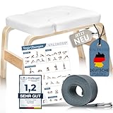 VALENESS® Yoga Kopfstandhocker - Hochwertiger Yoga Hocker inkl. Yogagurt, Yogablock & Übungsposter - Yoga Stuhl zur Handstand-Übung aus massivem Naturholz - Yoga Ausrüstung für Zuhause…